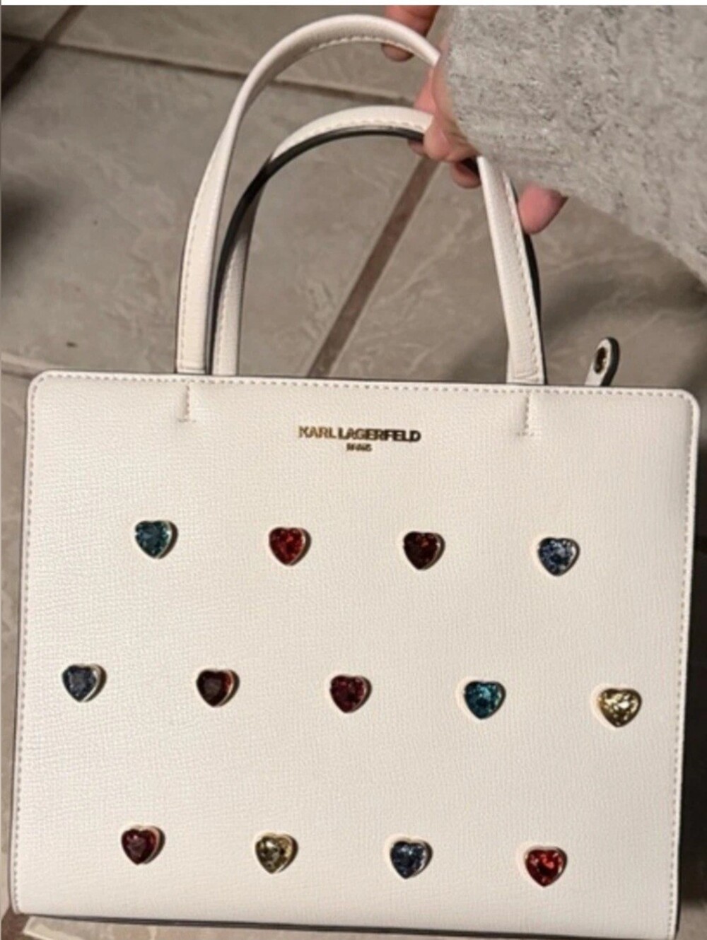 Karl Lagerfeld White Heart-Stud Tote Bag
